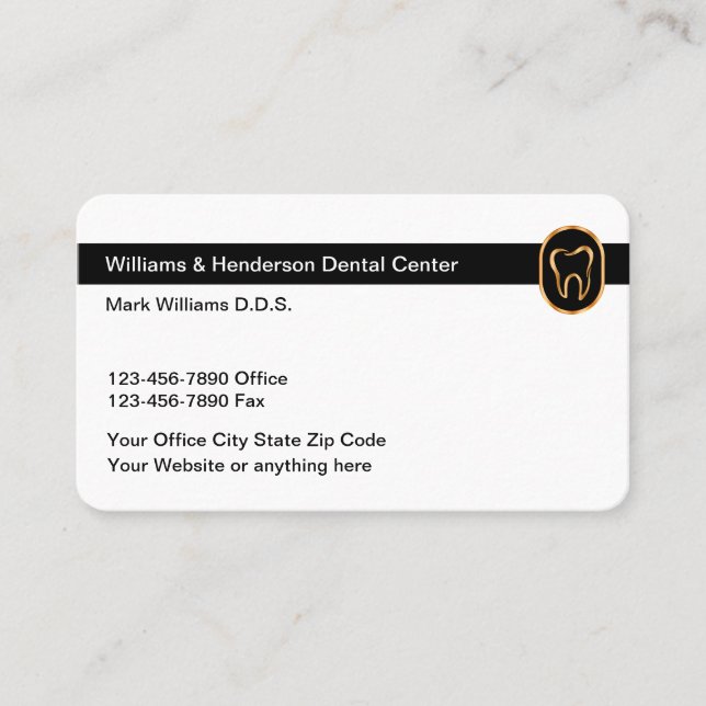 Classy Modern Golden Tooth Dentist Business Card (Front)