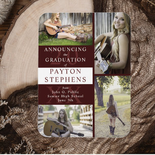 Classy Modern Maroon Photo Graduation Announcement Magnet