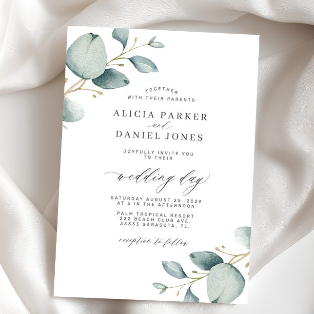 Classy modern minimal eucalyptus greenery wedding invitation (Creator Uploaded)