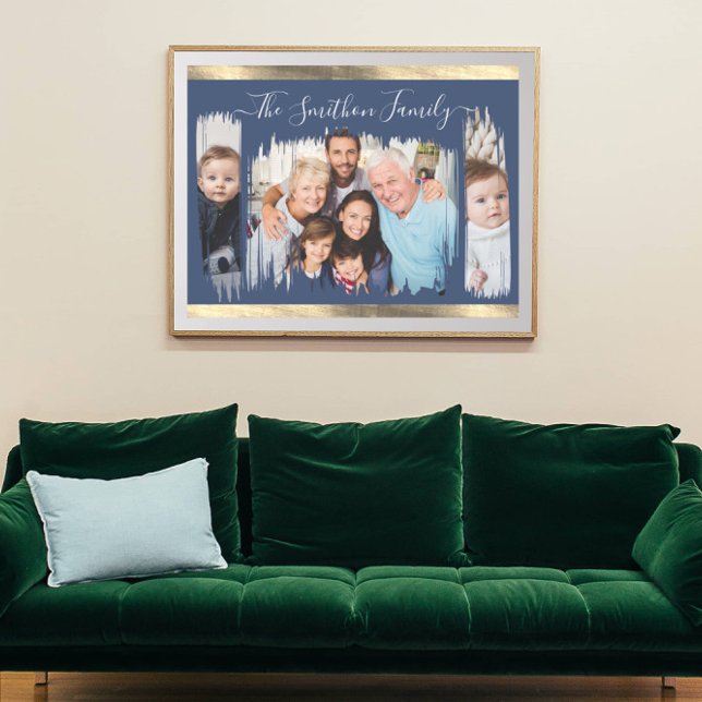 Classy Modern Navy Blue Gold Add Your Photo Family Poster (Creator Uploaded)
