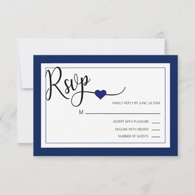 Classy Modern Navy Blue & White RSVP Menu Wedding (Front)