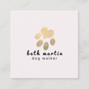 Classy Modern Pink and Gold Pet Paws Pet sitter Square Business Card