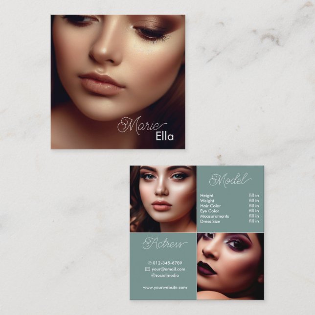 Classy Modern Plain Teal Photo Comp Card Layout (Front/Back)