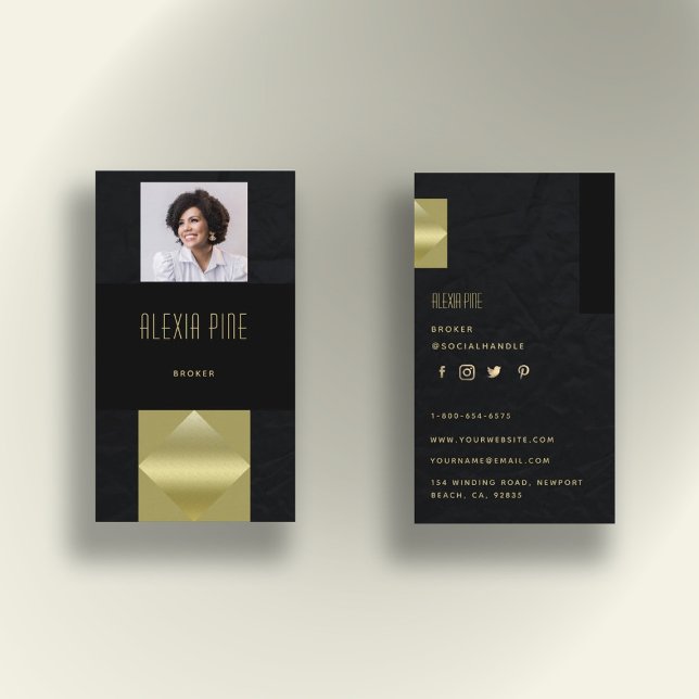 Classy Modern Professional Black Gold Photo Business Card (Creator Uploaded)