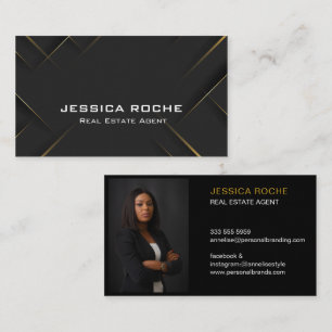 Classy Modern Professional Navy Blue Gold Photo Business Card