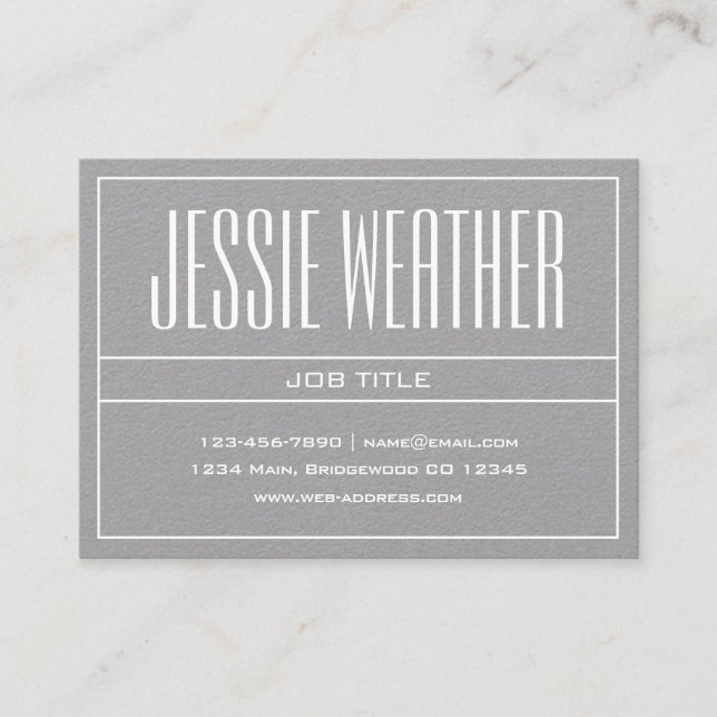 Classy Modern Professional White on Premium Grey Business Card (Front)