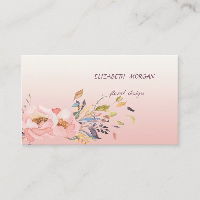 Classy Modern  Romantic Watercolor Floral Business Card (Front)