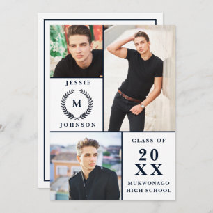 Classy Modern Script 3 PHOTO Graduation Party Invitation