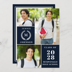 Classy Modern Simple 3 PHOTO Graduation Party Invitation