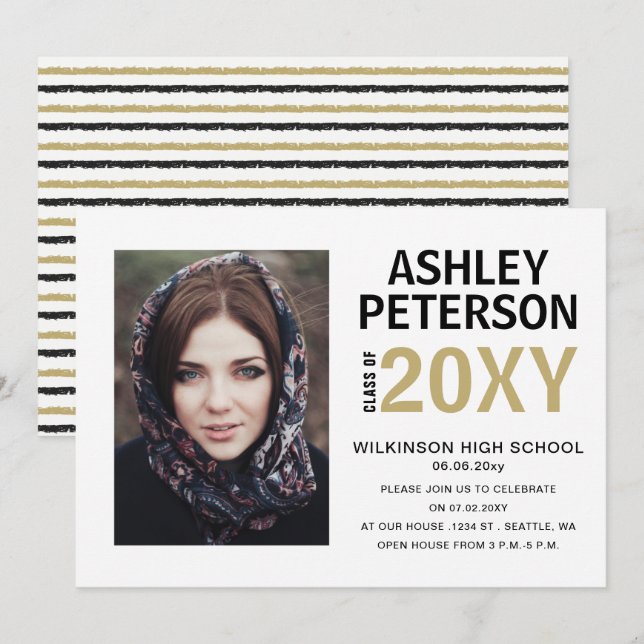 Classy Modern Stylish Elegant Photo Graduation Inv Invitation (Front/Back)