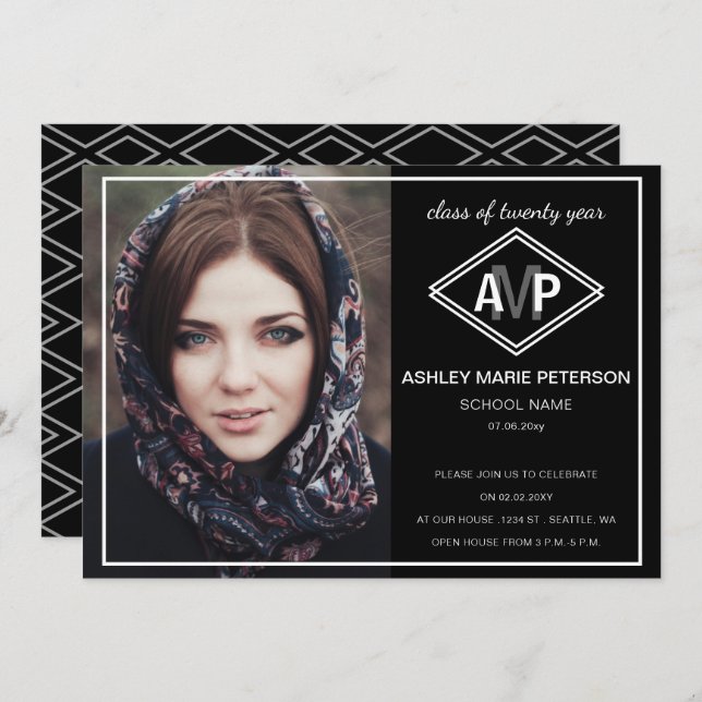 Classy Modern Stylish Elegant Photo Graduation Invitation (Front/Back)