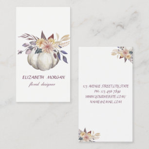 Classy Modern Watercolor Floral Pumpkin,White  Business Card