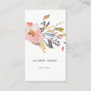 Classy Modern Watercolor Floral,White Business Card