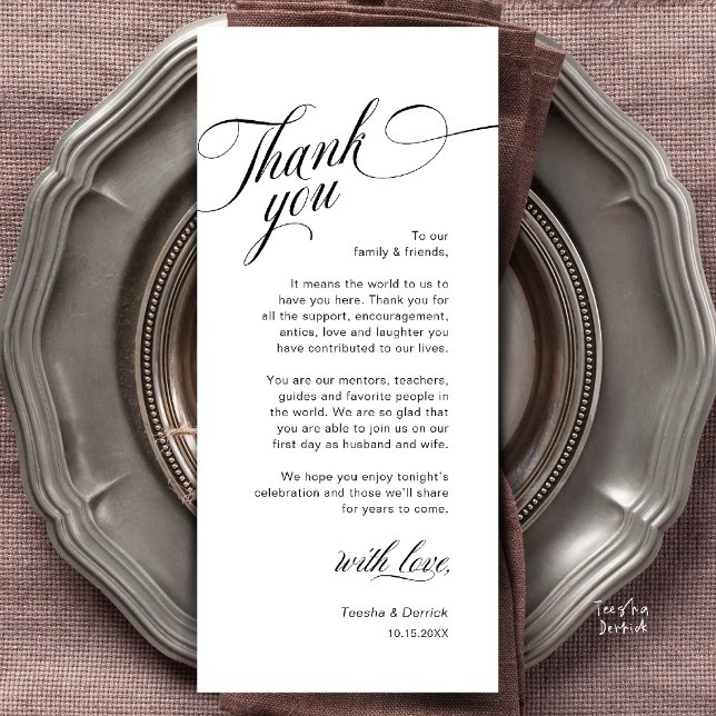 Classy Modern Wedding Place Setting Thank You Card (Classy Modern Wedding Place Setting Thank You Card in White and Black)