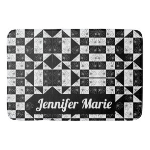 Classy monochrome chequered floral triangles bath mat