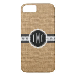Classy Monogram 3 Initials Burlap iPhone 7 Case