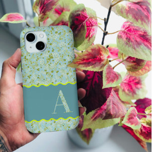 CLASSY MONOGRAM A BABY BLUE FLORAL BOTANICAL iPhone 15 CASE