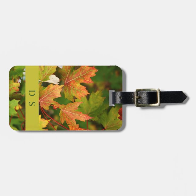 Classy Monogram Autumn Leaves Luggage Tag (Front Horizontal)