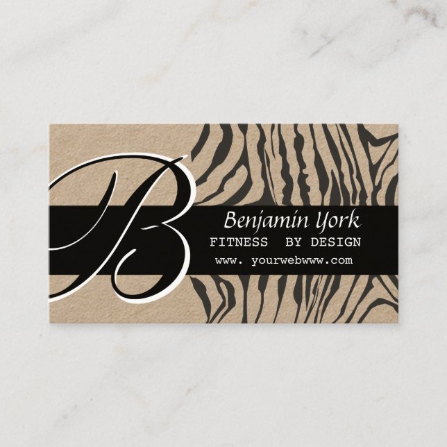 Classy Monogram Black Zebra Striped Pattern Business Card (Front)