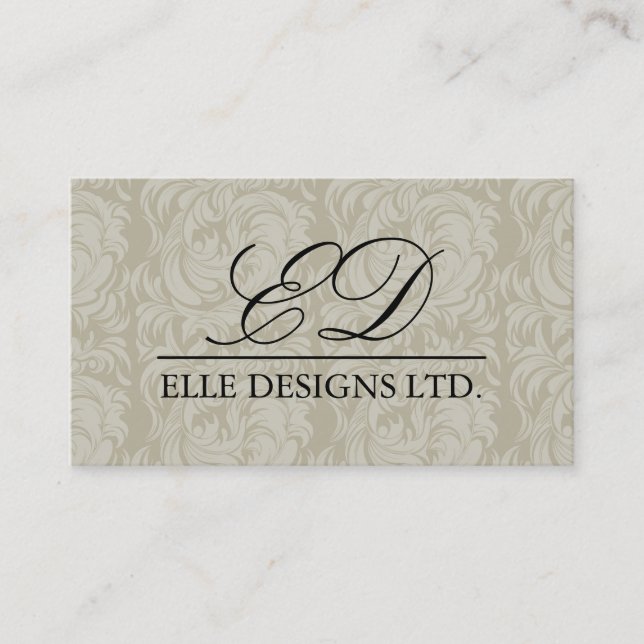 Classy Monogram Damask Business Card (Front)