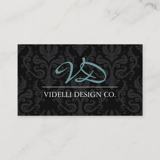 Classy Monogram Damask Business Card (Front)