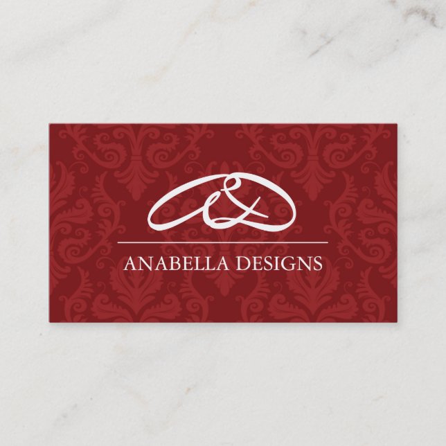 Classy Monogram Damask Business Card (Front)