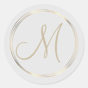 Classy Monogram Gold Circles Classic Round Sticker