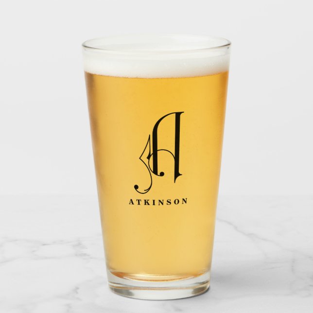 Classy Monogram Initial A with Last Name Editable Glass (Front Filled)