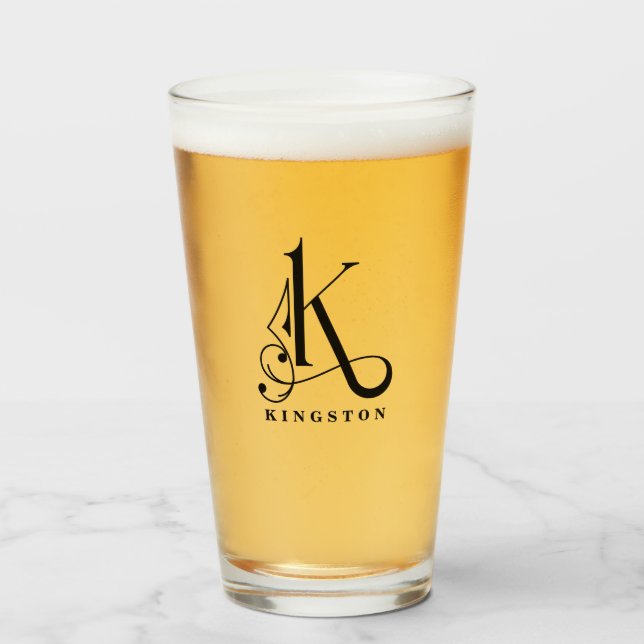 Classy Monogram Initial K with Last Name Glass (Front Filled)