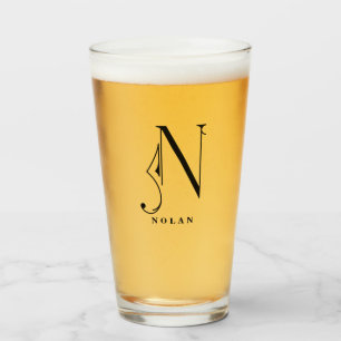 Classy Monogram Initial N with Last Name Glass
