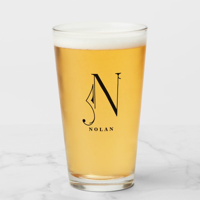 Classy Monogram Initial N with Last Name Glass (Front Filled)