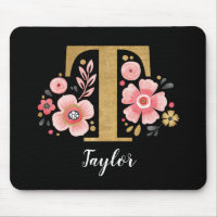 Classy Monogram Initial Pink Black Letter T
