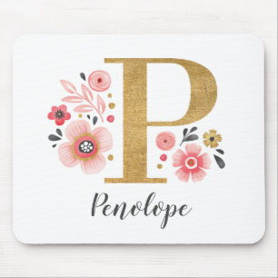 Classy Monogram Initial Pink White Letter P Mouse Mat