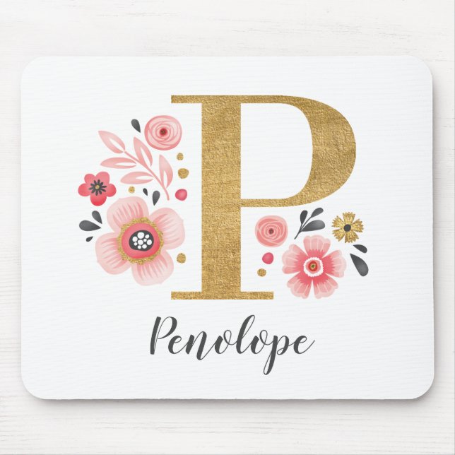 Classy Monogram Initial Pink White Letter P Mouse Mat (Front)