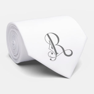 Classy Monogram Initial R, Grey on White Tie