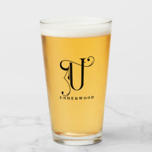 Classy Monogram Initial U with Last Name Glass