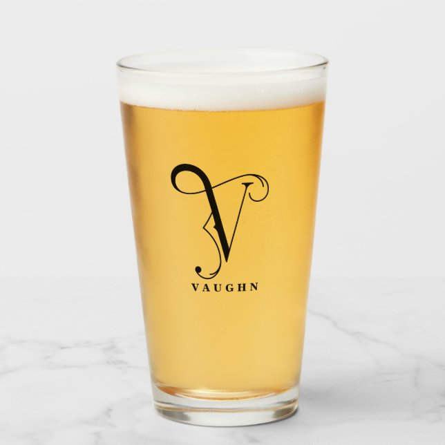 Classy Monogram Initial V with Last Name Glass (Front Filled)