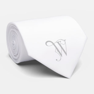Classy Monogram Initial W, Grey on White Tie