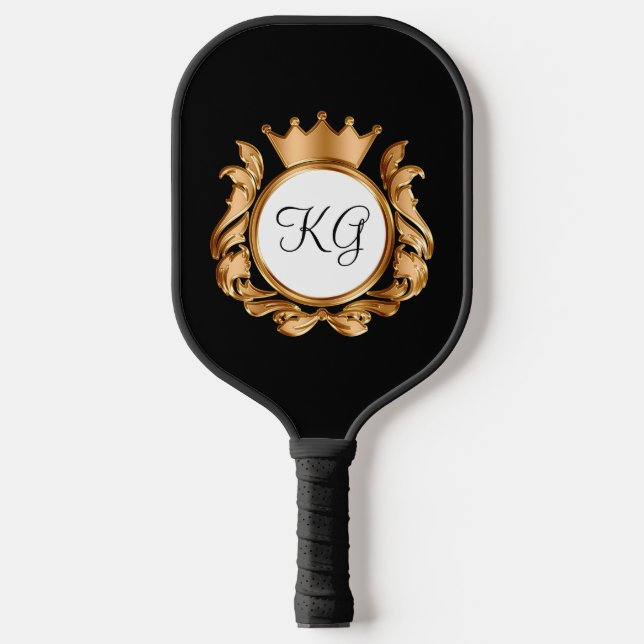 Classy Monogram Kings Crown Theme Pickleball Paddle (Front)