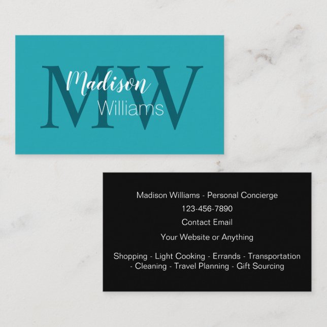 Classy Monogram Personal Assistant Business Cards (Front/Back)