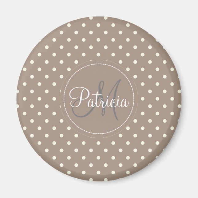 Classy Monogram Straw Brown White Dots Fashionable Magnet (Front)