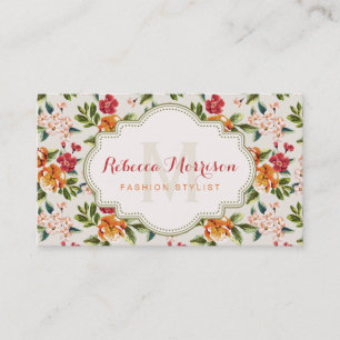 Classy Monogram Vintage Victorian Floral Flowers Business Card