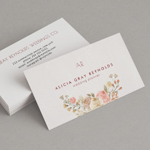Classy Monogram Watercolor Floral Wedding Planner Business Card
