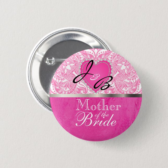 Classy Monogram Wedding Party - Pink Heart 6 Cm Round Badge (Front & Back)