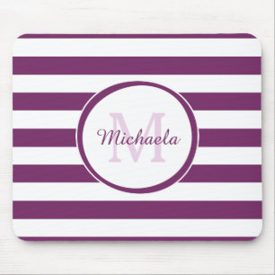 Classy Monogram With Broad Bright Purple Stripes Mouse Mat