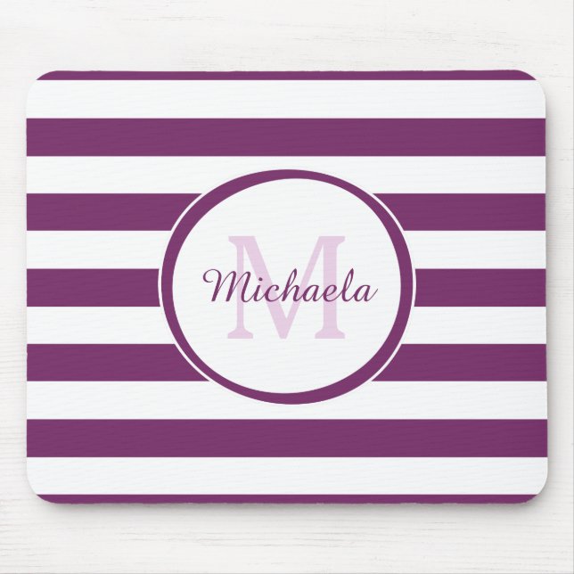 Classy Monogram With Broad Bright Purple Stripes Mouse Mat (Front)