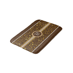 Classy Monogram with Gold Music Notes on BROWN Bath Mat