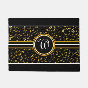 Classy Monogram with Golden Music Notes on BLACK Doormat