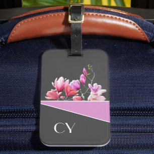 Classy Monogrammed "Pinks" Botanical Luggage Tag