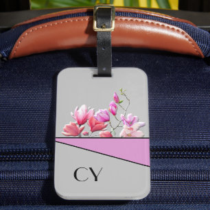 Classy Monogrammed "Pinks" Botanical Luggage Tag